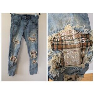 Smoke Rise Jeans Mens 30x32 Distressed Moto Streetwear Denim Patched